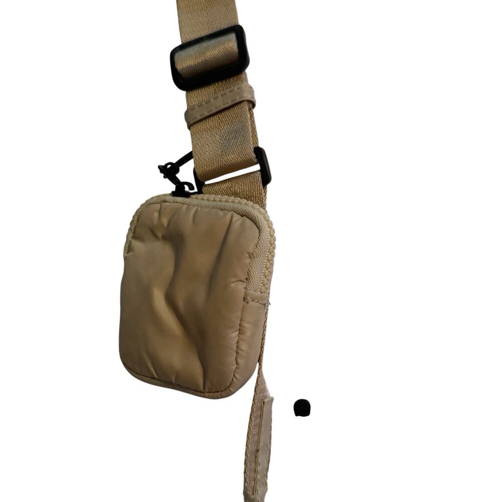 Anthropologie Nylon Crescent Crossbody Bag Beige Half Moon Sling with Mini Pouch - Picture 6 of 9